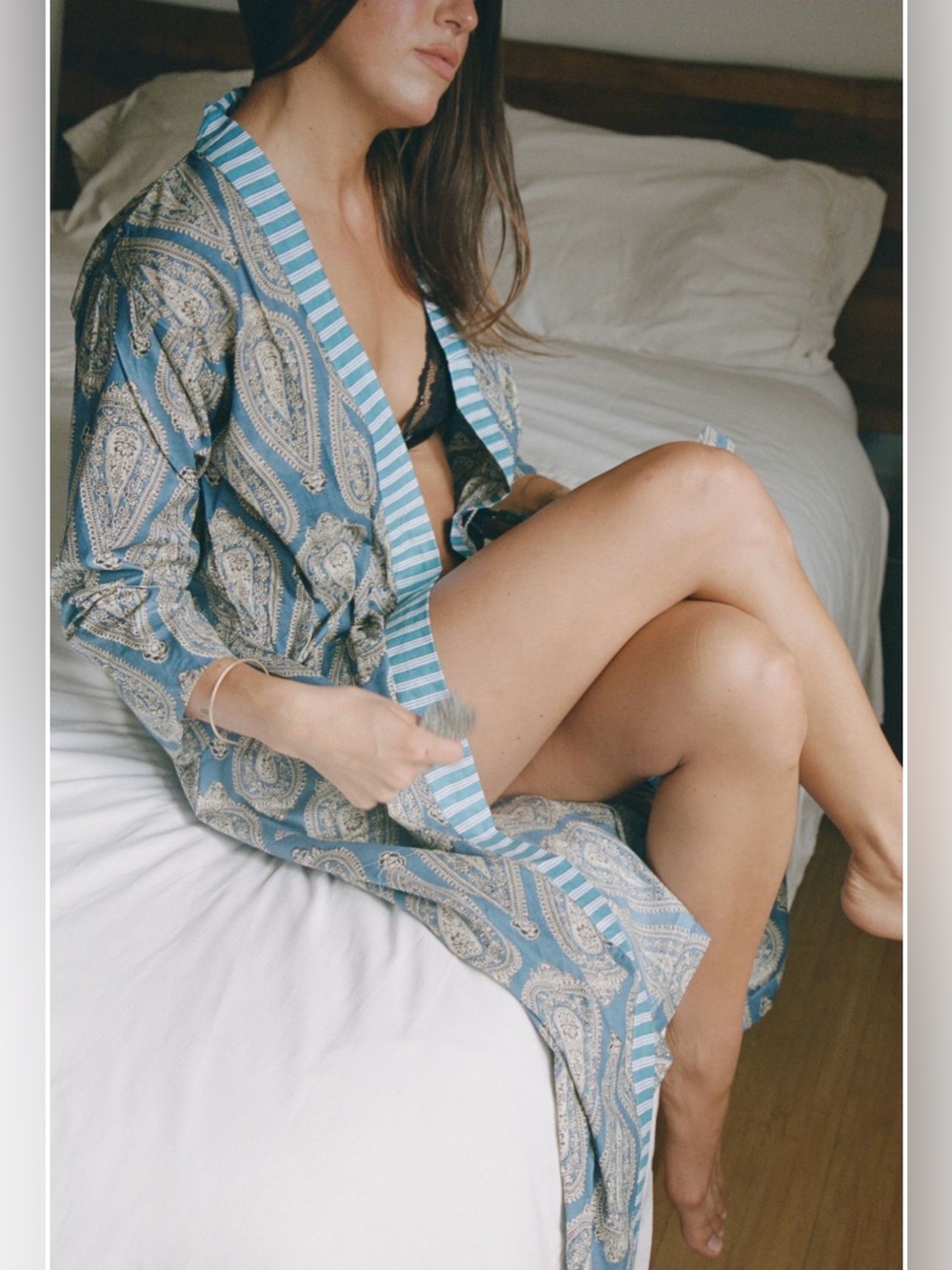 Free People Be Deva Shristi Bathrobe Blue Paisley Large